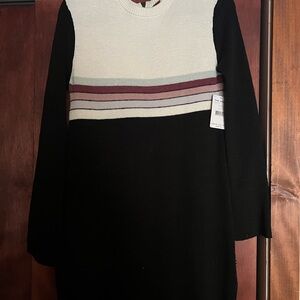 Free People Black and Cream Long Sleeve Dress